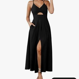 Chic Black Midi Dress with Cutout Detail